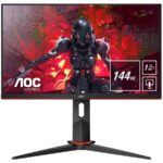 AOC Monitor LED 24G2AE/BK Gaming IPS 144Hz (23.8 “, 16:9, 1920x1080, IPS, 144Hz, 250 cd/m², 1000:1, 1 ms, 178/178°, Speakers,  VGA, HDMI, DP, Tilt, FreeSync Premium, Frameless) Black-Red, 3y