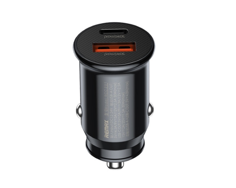 OST05536_v Auto punjač adapter 1xUSB A + 1xTIP C 30W RCC231, crni - Image 1