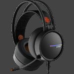 CANYON INTERCEPTOR GH-8A, Gaming headset 3.5mm jack plus USB connector for LED backlight, adjustable microphone and volume control, with 2in1 3.5mm adapter, cable 2M, Black and Orange, 0.36kg