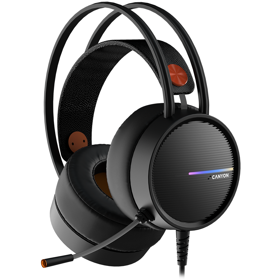 220912160013822829 CANYON INTERCEPTOR GH-8A, Gaming headset 3.5mm jack plus USB connector for LED backlight, adjustable microphone and volume control, with 2in1 3.5mm adapter, cable 2M, Black and Orange, 0.36kg - Image 1